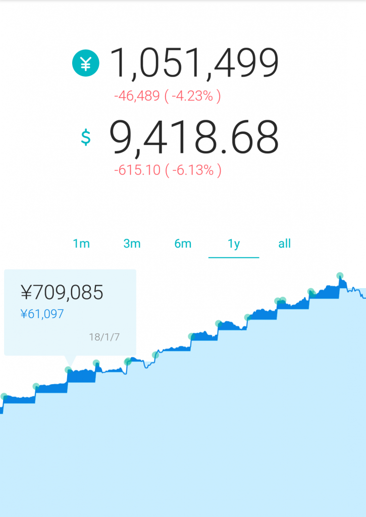 【実績公開】ウェルスナビ(自動運用サービス)編 その3:運用開始から1年後の現状